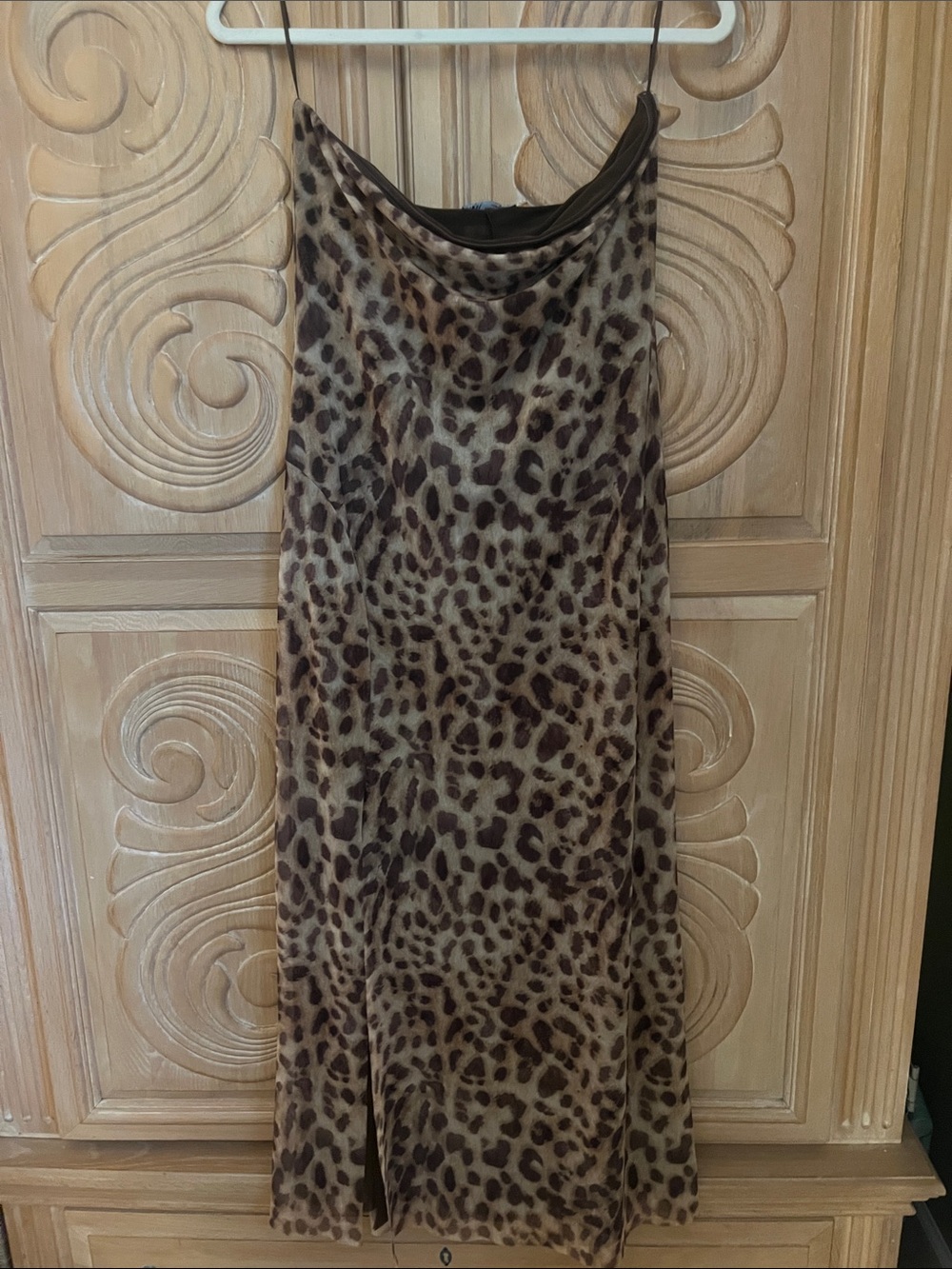 Zara Leopard-Print Strapless  Slip Dress in Brown and Tan
